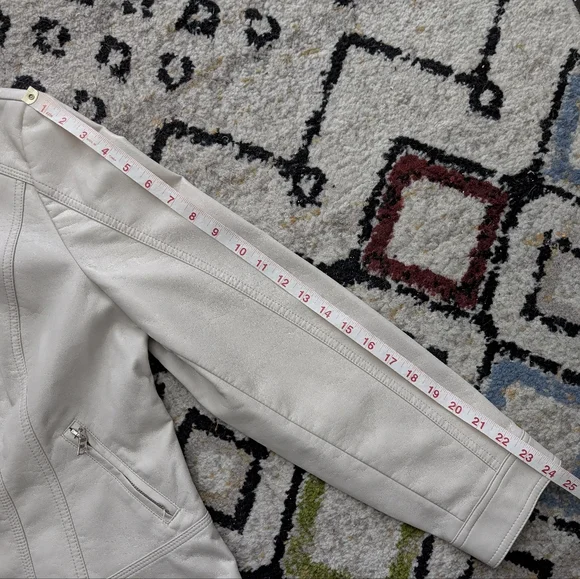 Roz & Ali Faux Leather Moto Jacket, Cream/Off White, XL, Biker - Picture 6 of 8